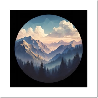 Low Poly Mountain Forest at Sunset Posters and Art